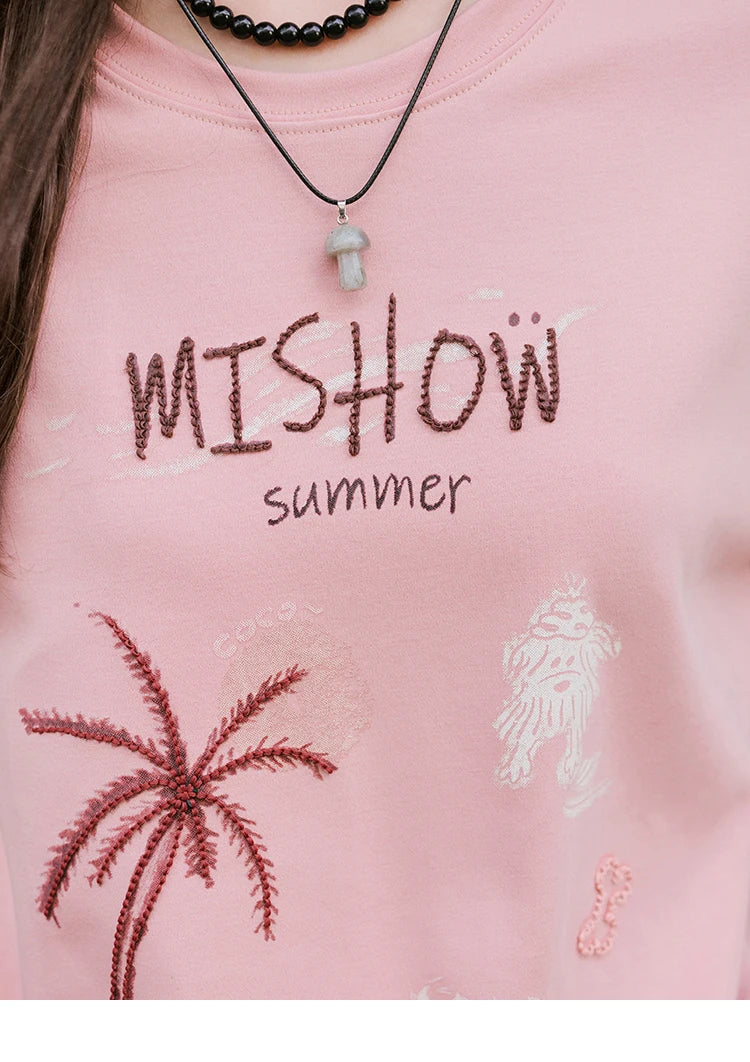 MISHOW Casual Print T-shirts Women 2025 Summer New Short Sleeve Round Neck Coconut Tree Pattern Shirt Woman Holiday MXE31T0516