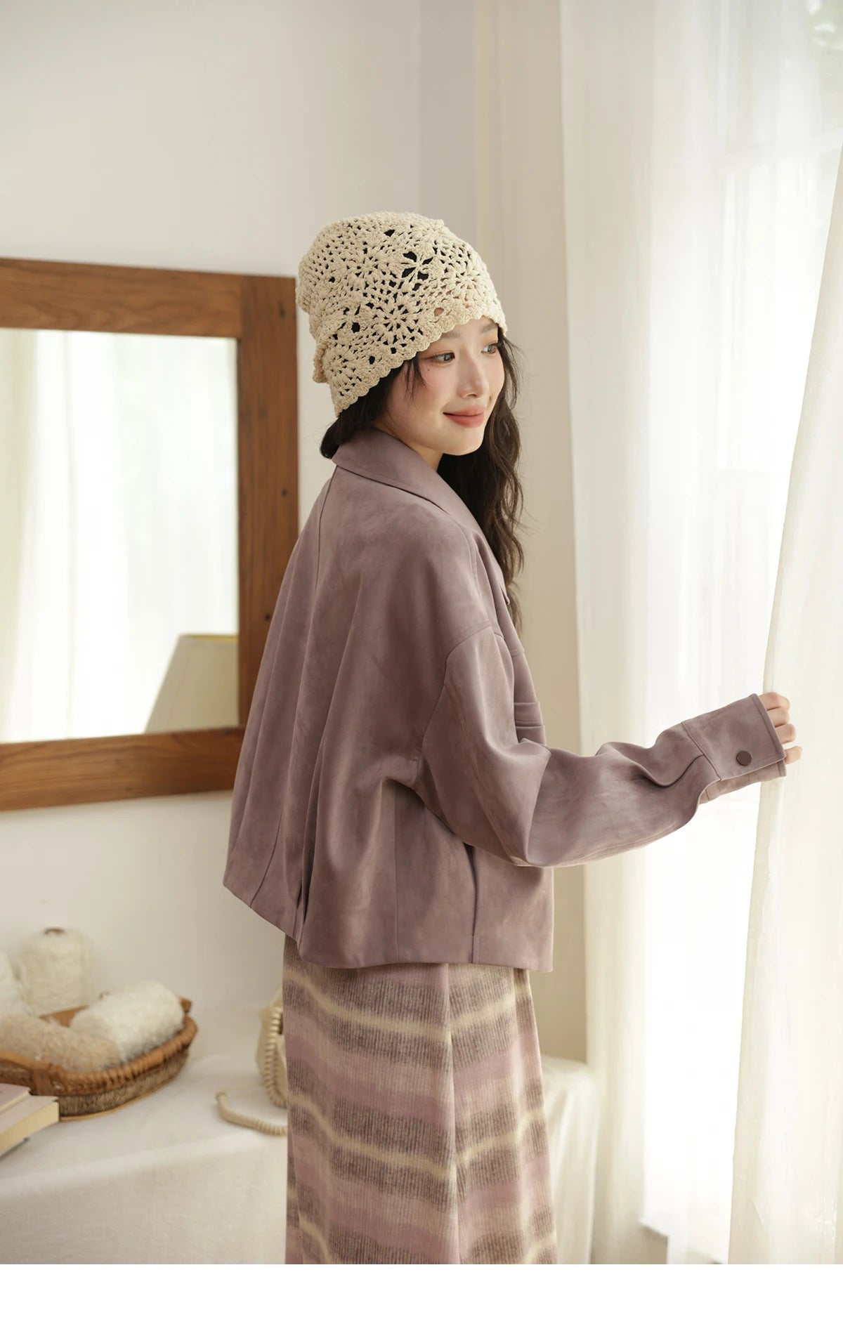 MISMHOW Taro Purple Leather Jacket Autumn 2025 Contrasting Splic Short Jackets Symmetrical Double-layer Pocket Coat MXE44W0816