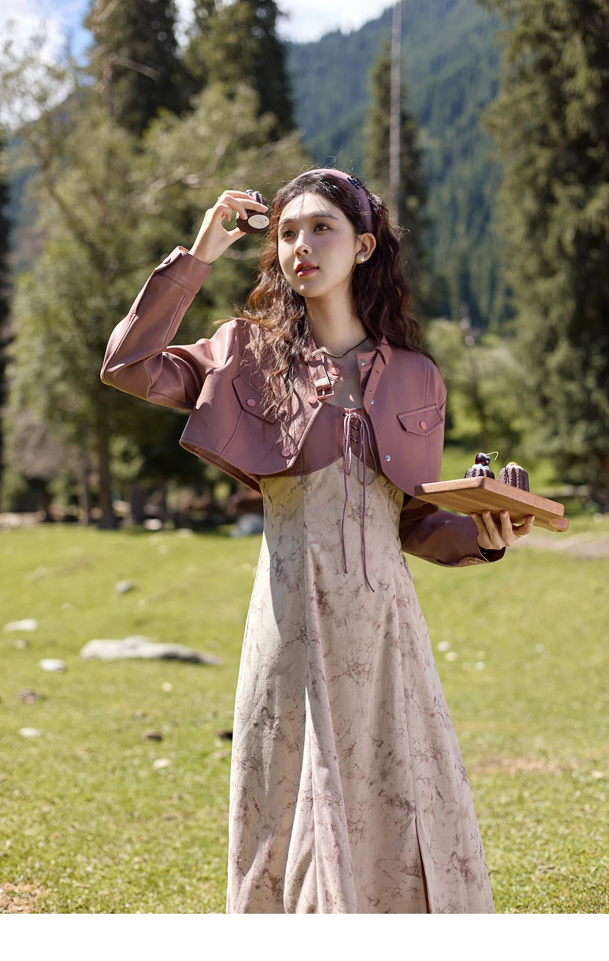 MISHOW Leather Patchwork Floral Strap Dress for Autumn 2024 Lace-up Hem Side Slit Dress Sleeveless Camisole Dresses MXD43L2031