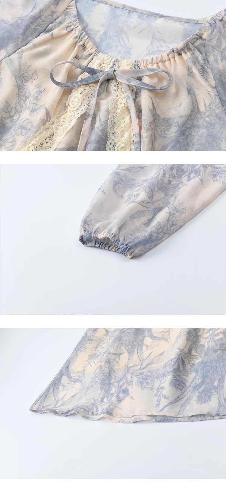 MISHOW Woman Elegant Dress 2025 Autumn Romantic Blue Floral Dress Lace Panel Drawstring A-line Long Dress Autumn MXE45L2507