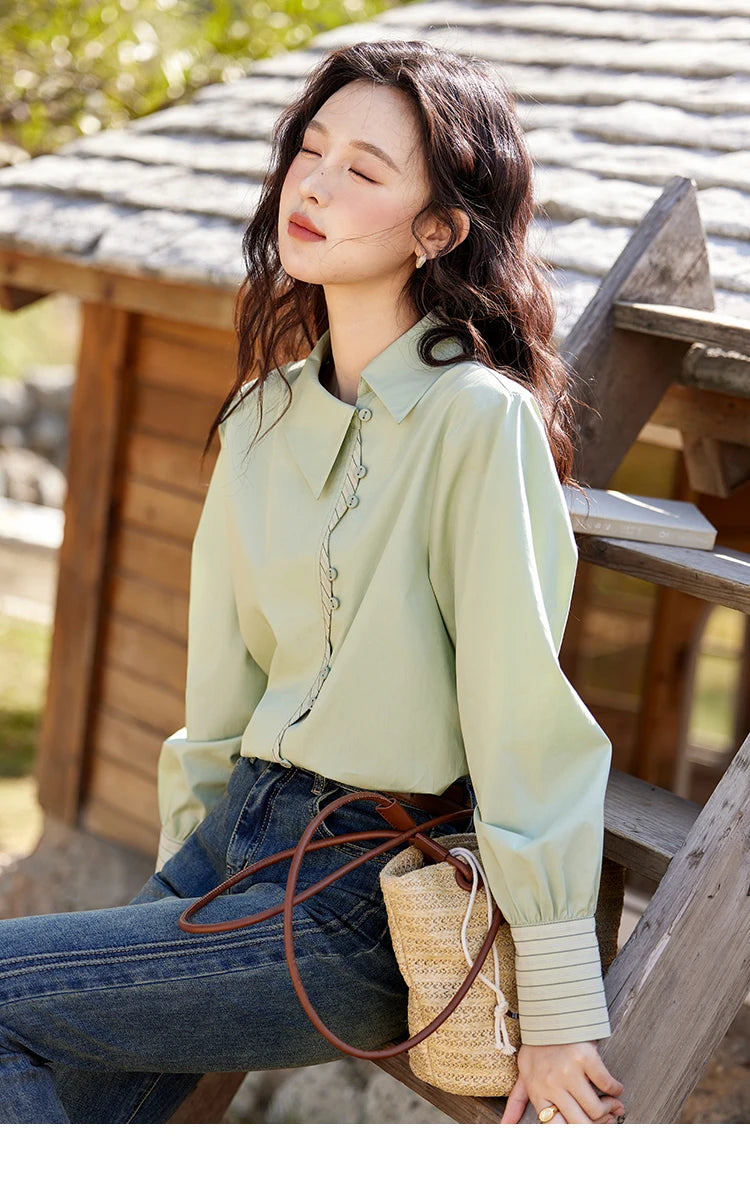 MISHOW Striped Patchwork Shirt for Women Spring 2025 Irregular Single Breasted Buckle Shirts Lapel Tops Office Lady MXE12C0412