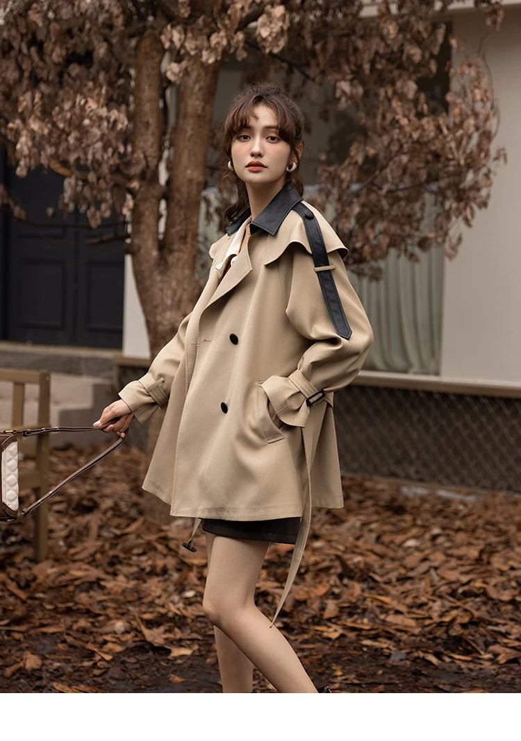 MISHOW Trench Coats for Women Autumn Korean Office Lady Polo Collar Patchwork Long Mid-length Jacket Female Outerwear MXB33W0399