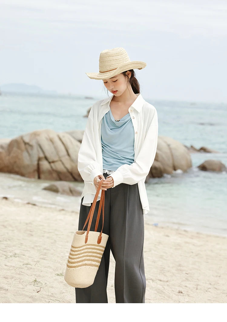 MISHOW Gray Suitable Pant Women 2025 Summer High Waist Retro Long Wide Leg Pants Woman Fashion Office Lady Trousers MXE32K0921