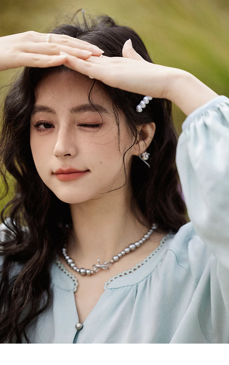 MISHOW Women's Sweet Blouses A-line Skirts Set Vintage Hollow Out Embroidery Loose Shirt Solid Skirt Two-piece Set MXE12T0455