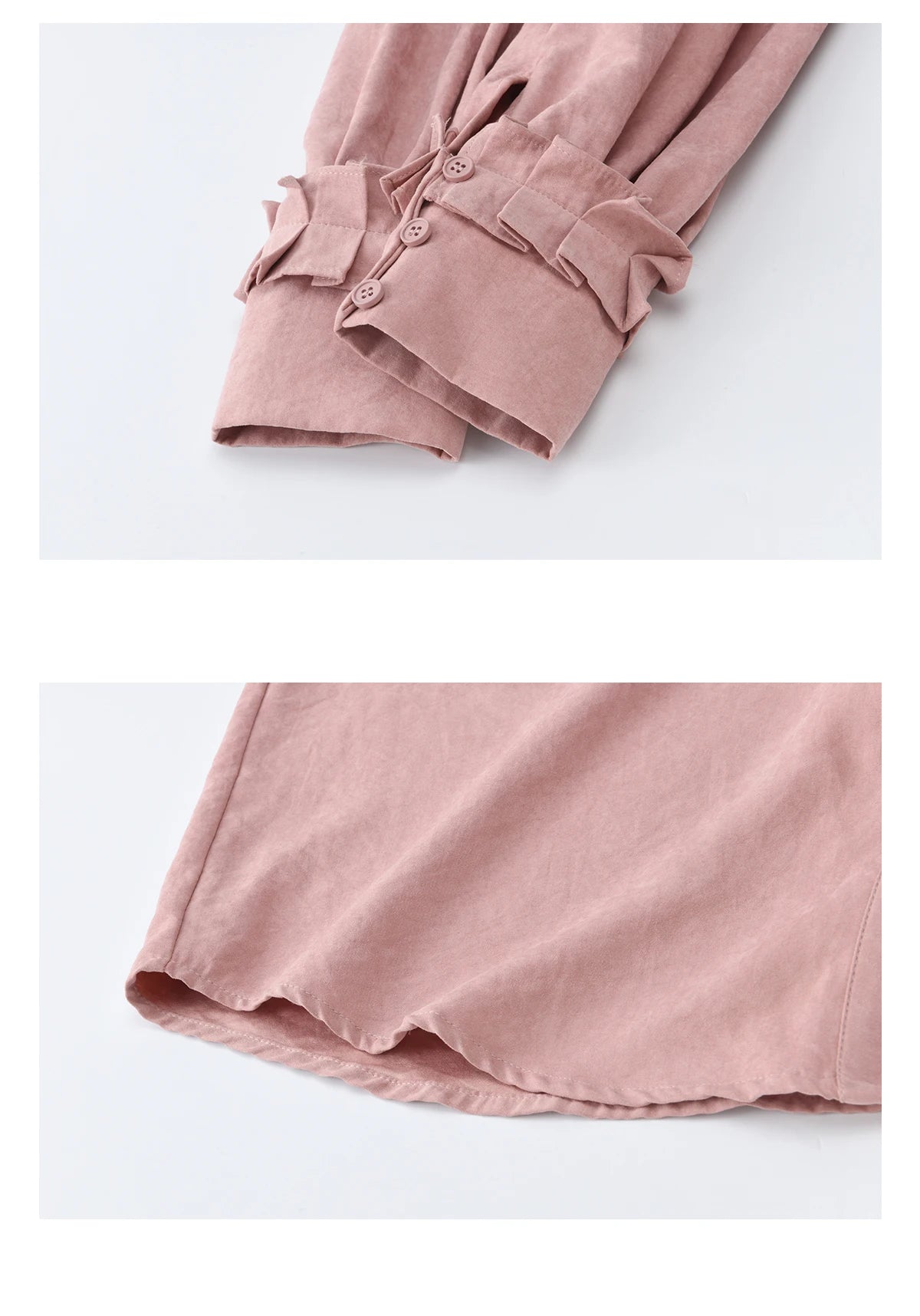 MISHOW Women's Peach Skin Solid Shirt 2026 Spring Ruffled Crew Neck Single-breasted Tops Casual Long Sleeve Shirts MXF11C2431