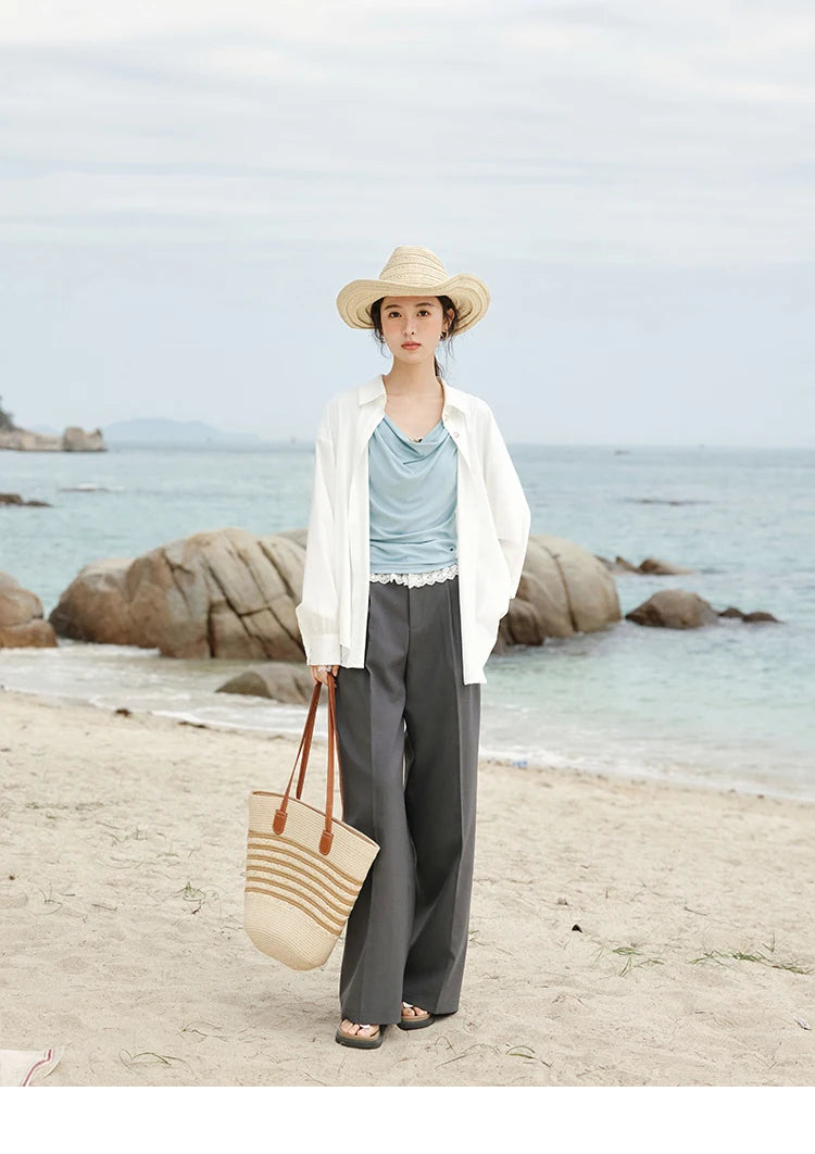 MISHOW Casual Summer Shirts Women 2025 Fashion Short Sleeve Swing Collar Solid T-shirt Female Slim Shell Ribbon Tops MXE33T0524