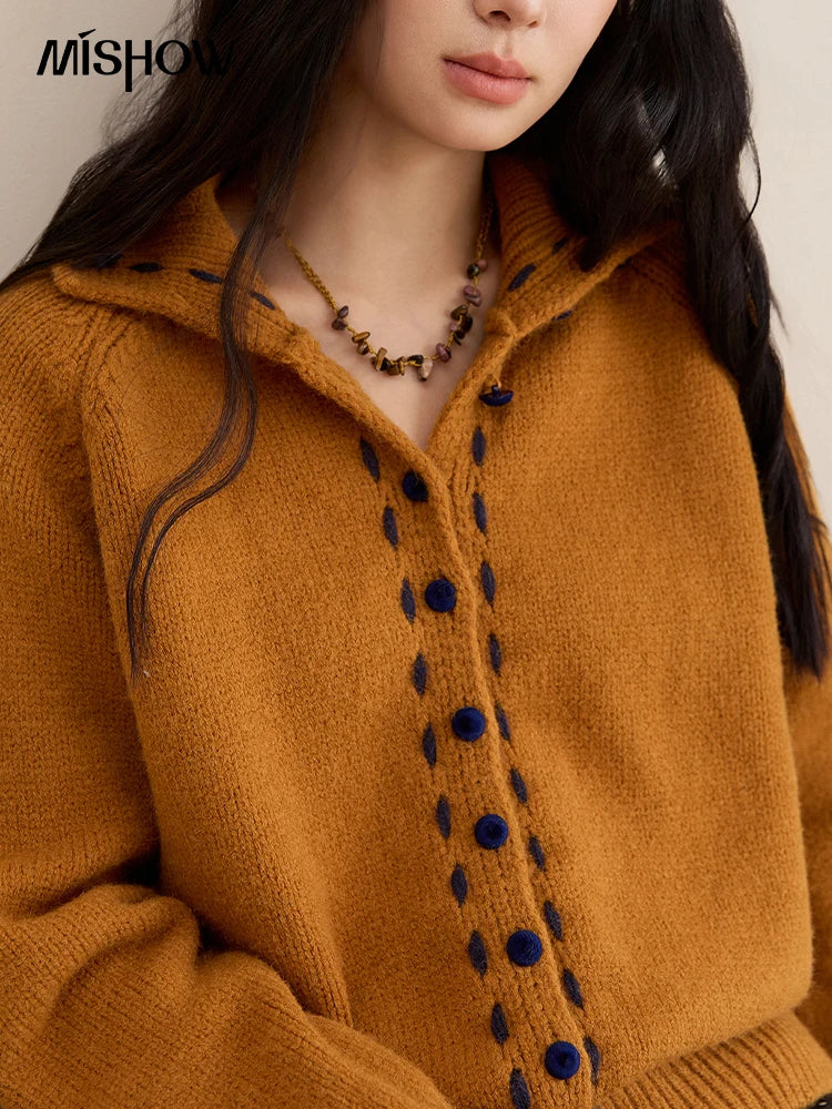 MISHOW Women's Turtleneck Sweater 2025 Retro Long-sleeved Single-breasted Loose Knit Top Casual Winter Woman Cardigan MXE48Z2617