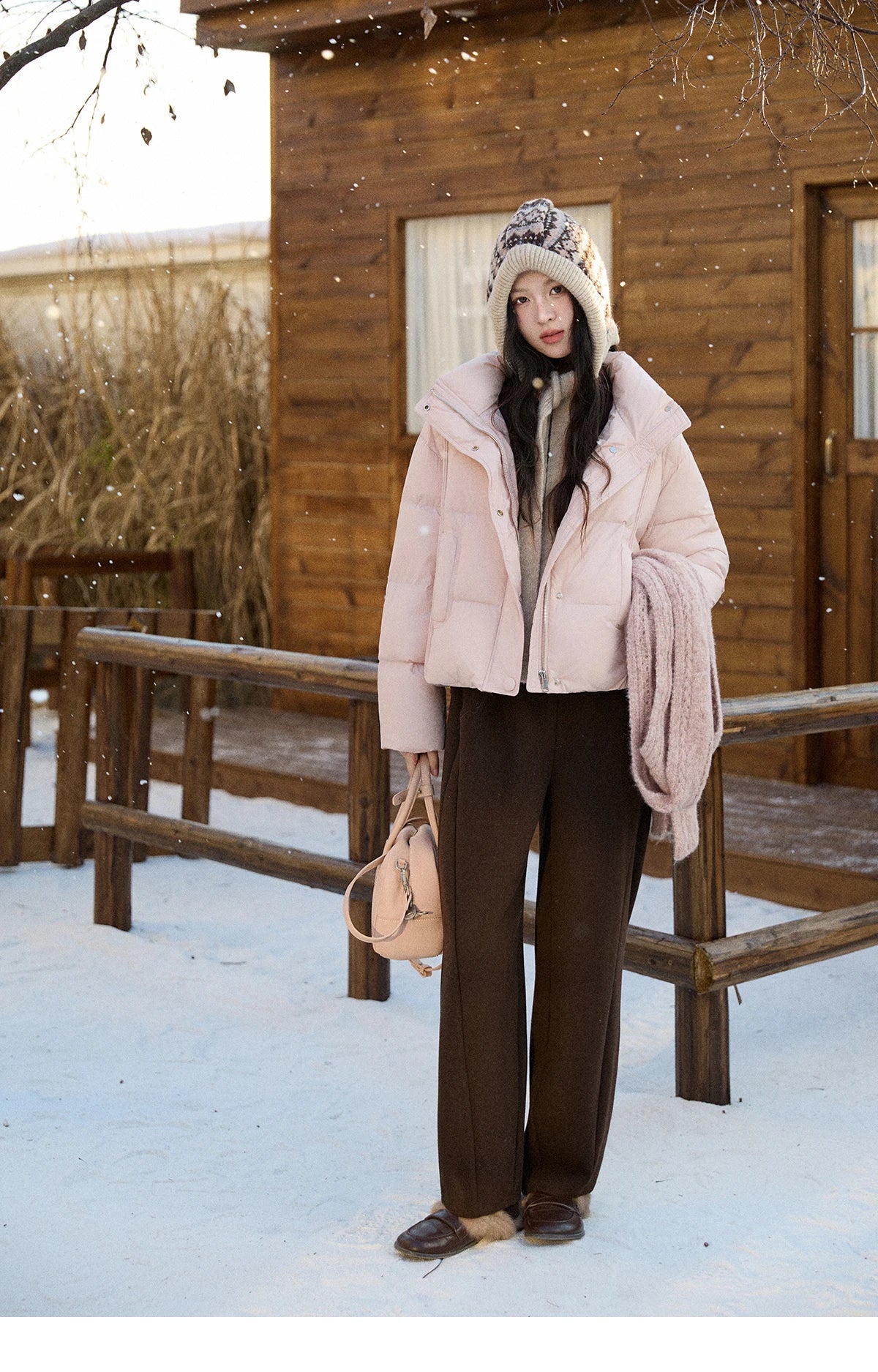 MISHOW Christmas Down Jacket with Jacquard Hat Winter 2025 90% White Duck Down Warm Coats Stand Neck Solid Down Coat MXE90Y0086