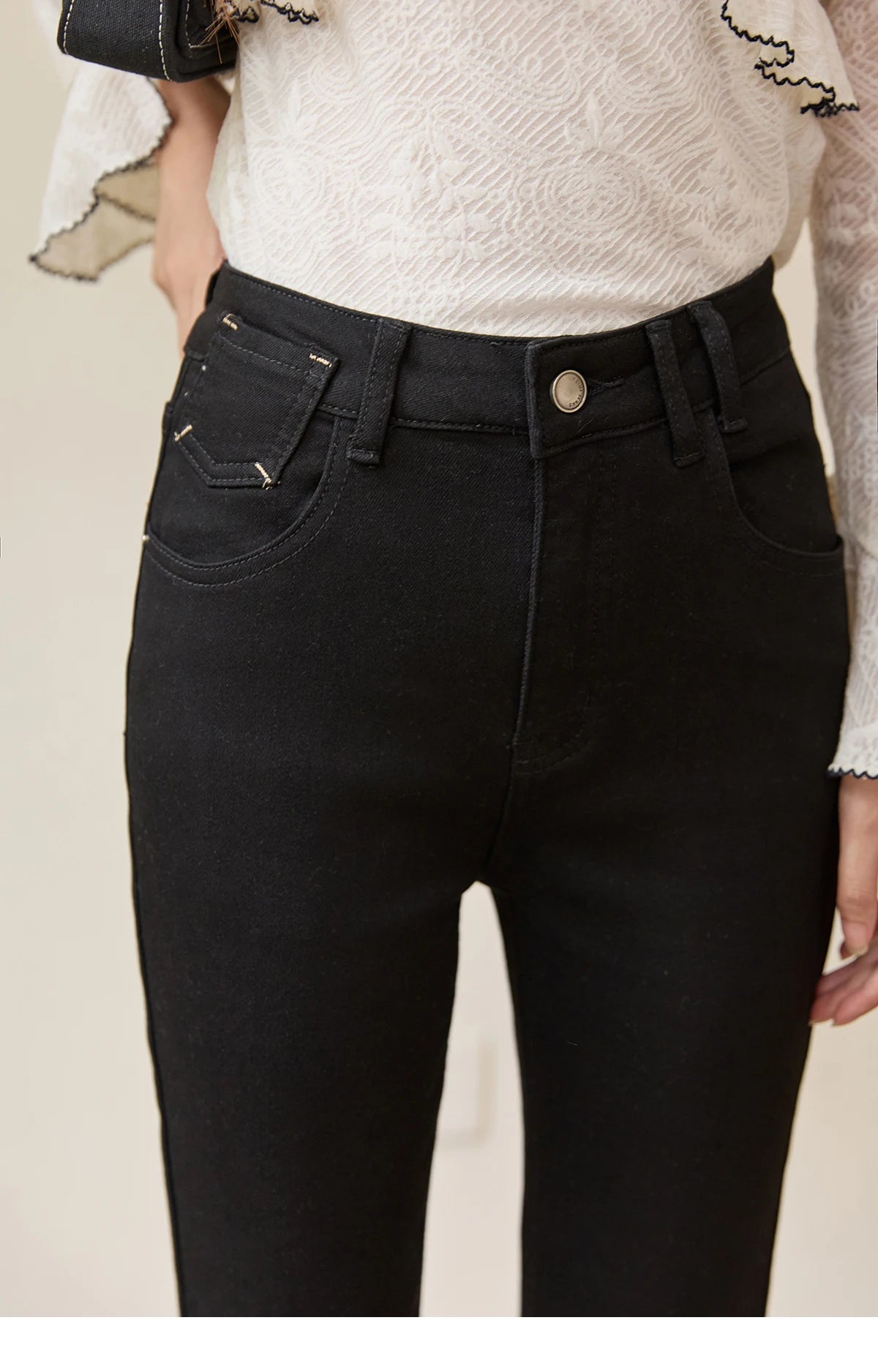 MISHOW Black Jeans for Women 2025 Winter New Vintage High Waist Elastic Flared Pants Commute Casual Slim Trousers MXE51K1098