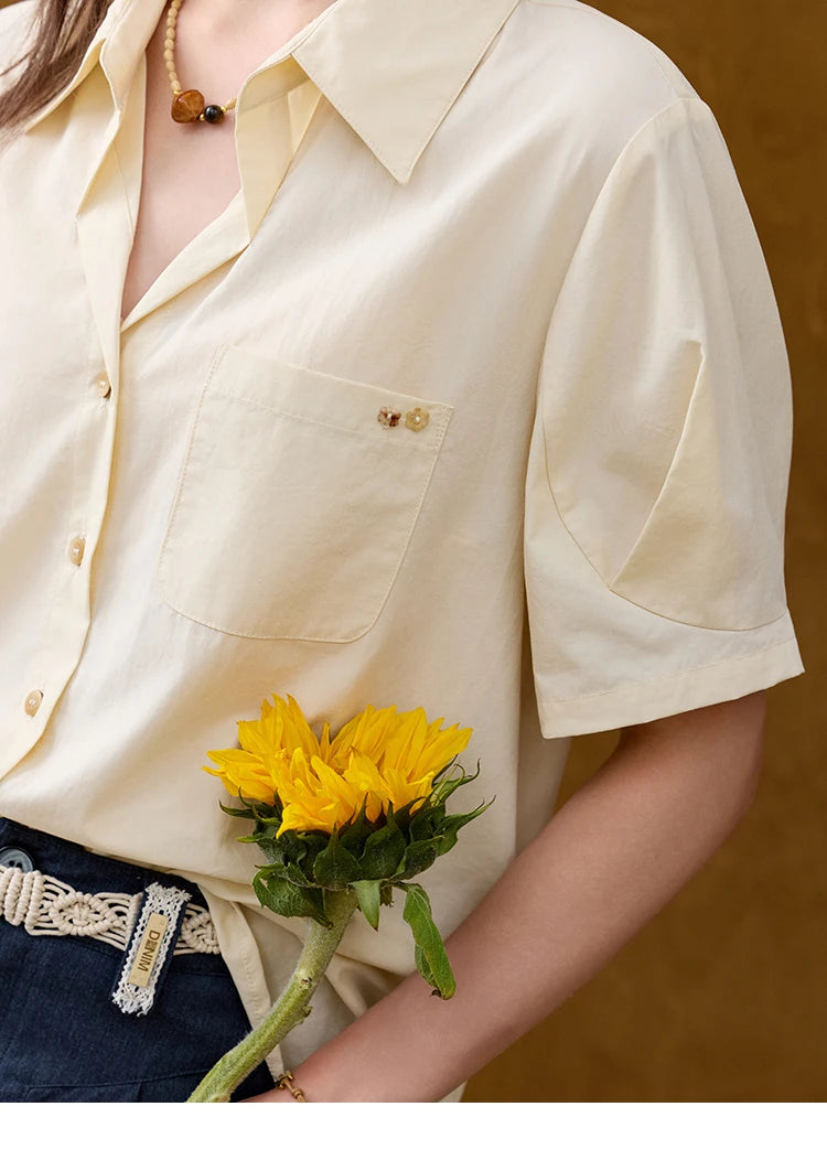 MISHOW New French Summer Shirts for Women New 2025 Short Sleeve Turn-down Collar Solid Slimming Blouses Lady Gentle MXE33C0778