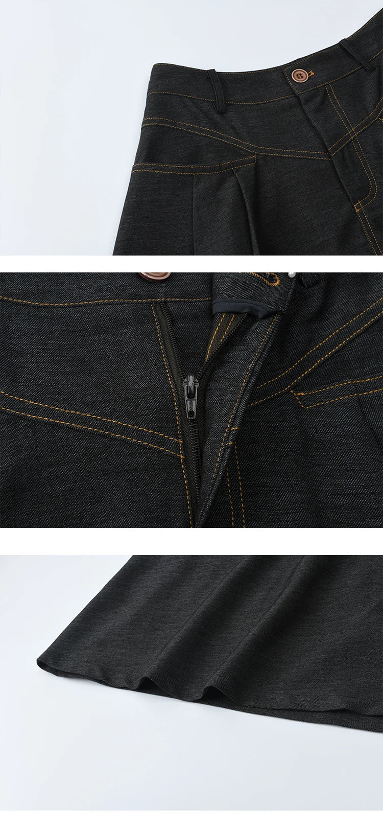 MISHOW High Waist Pleated Umbrella Denim Skirt 2025 Autumn A-LINE Deep Blue Skirts Female One Button Casual Skirts MXE41B2372