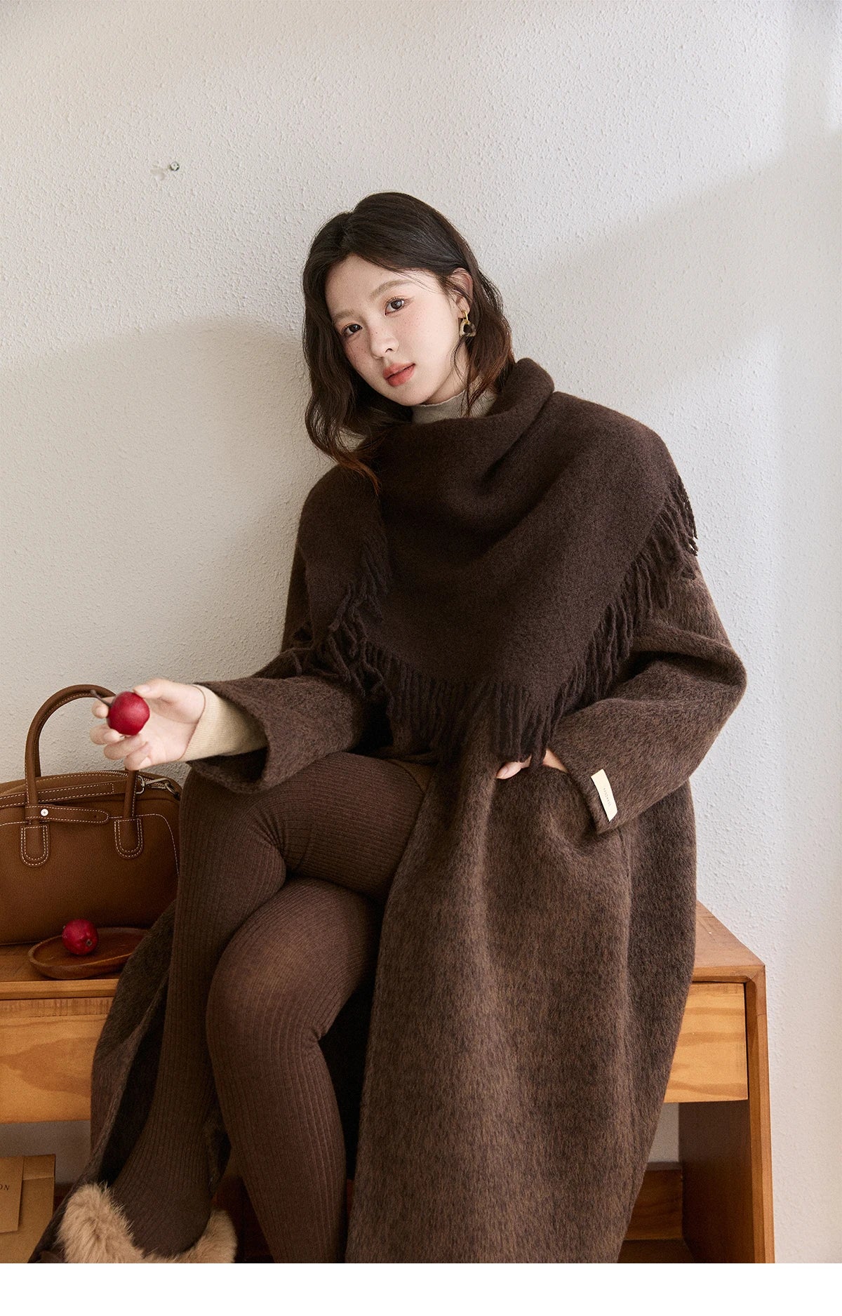 MISHOW Women's Woolen Coat with Scarf Winter Invisible Buckle Design Wool Overcoat Loose Elegant Warm Outerwear MXE93W1030