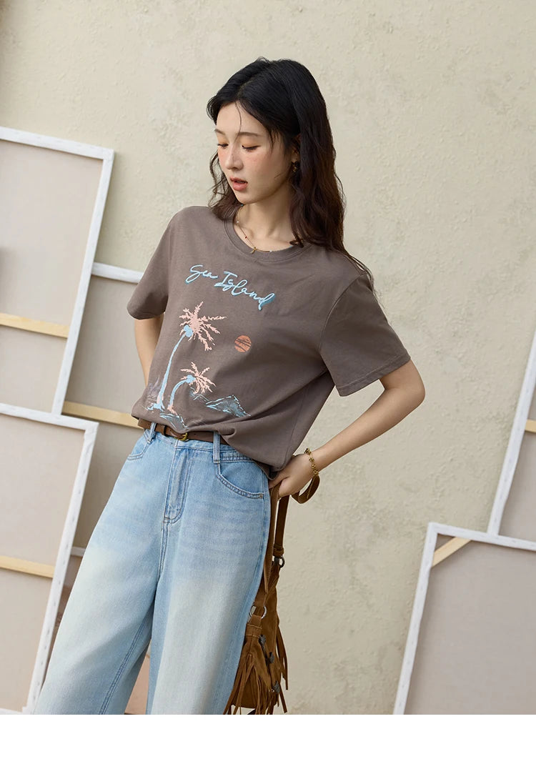 MISHOW Denim Blue Lace Straight Leg Pants for Women Summer 2025 High Waist Trousers 100 Cotton Casual Wide Leg Jeans MXE35K0947