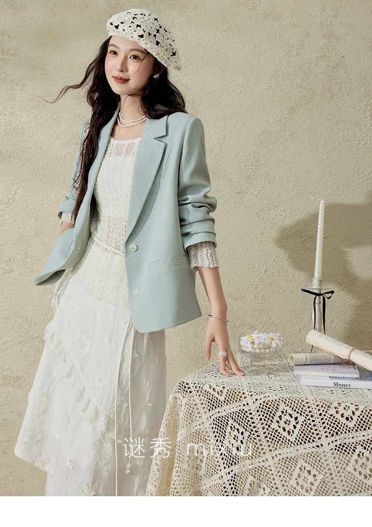 MISHOW Women 's Apricot White Hollow Knitted Sweater Spring 2025 Mohair Cover Drop Sleeve Top Strapless Slim Tube Top MXE12Z1120