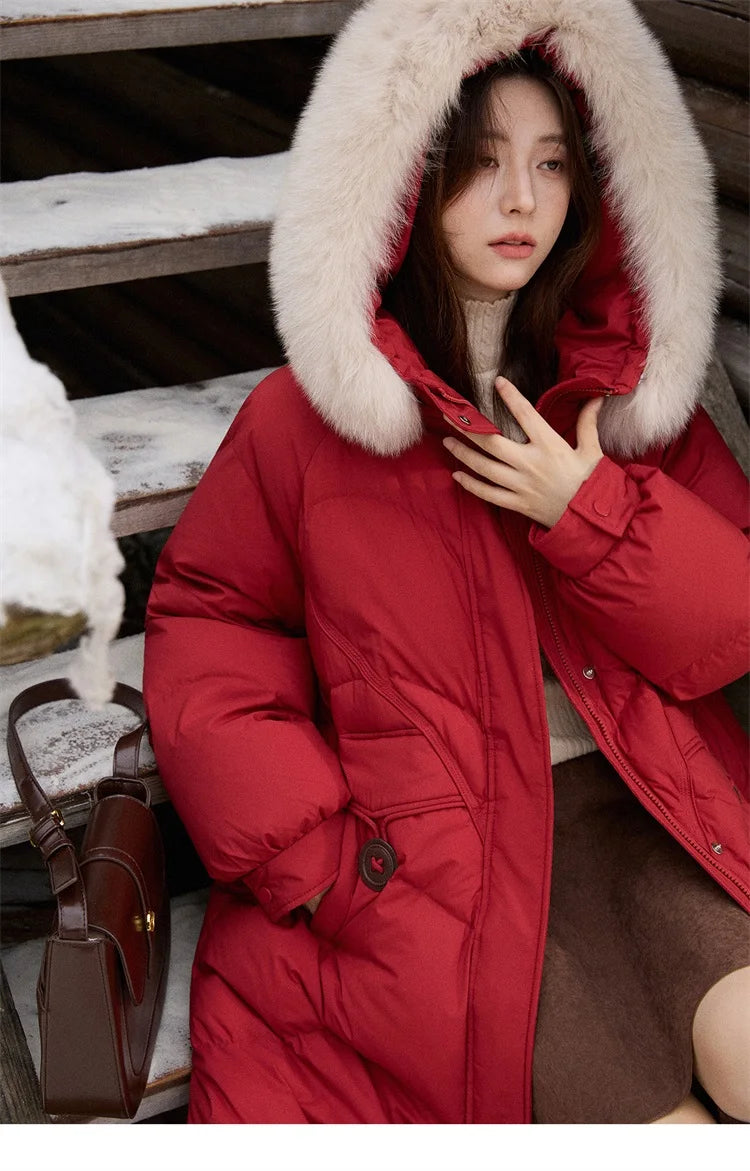 MISHOW Fox Fur Collar Down Jacket for Women 2025 Winter Fashion 90% White Duck Down Thickened Coat Warm Long Coat  MXE51Y0082