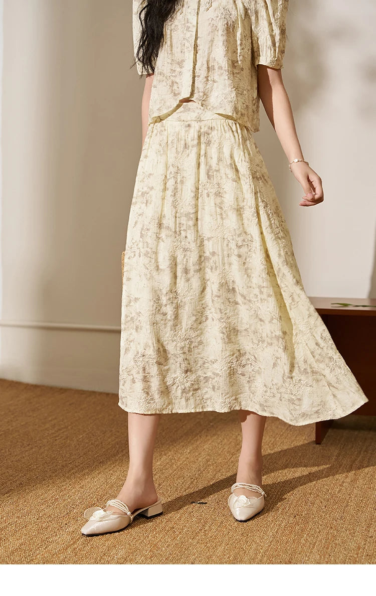 MISHOW Chinese Chiffon Embroidered Shirt A-line Skirt Separately Summer Puff Sleeve Top Rear Elastic Waist Skirt MXD24X1405