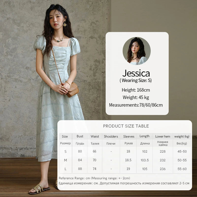 MISHOW Fashion Embroidery A-line Dress for Women 2025 Summer Puff Sleeve Square Neck Vacation Dresses Female Clothing MXE34L2265