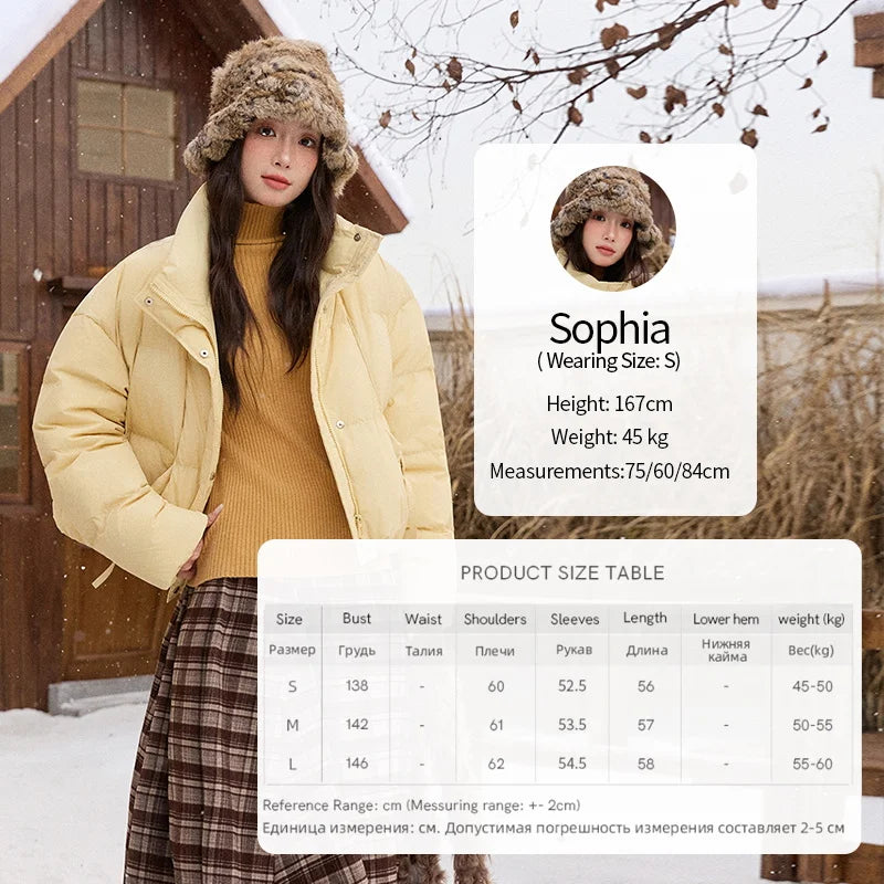 MISHOW Short Down Jacket Women 2025 Winter Fashion Blue Windproof White Duck Down Turn-down Collar Zippered Coat Warm MXE51Y0083