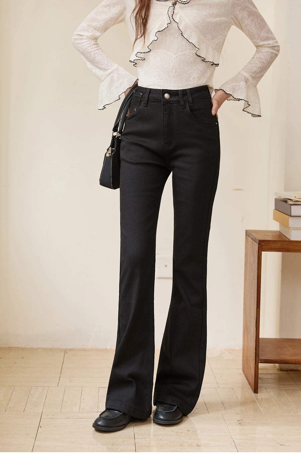 MISHOW Black Jeans for Women 2025 Winter New Vintage High Waist Elastic Flared Pants Commute Casual Slim Trousers MXE51K1098