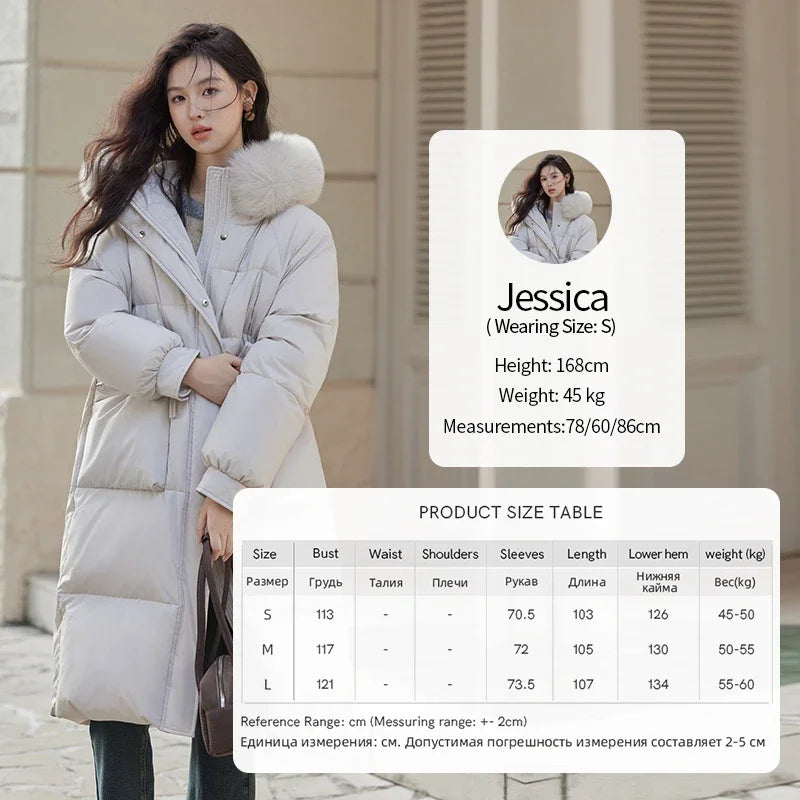 MISHOW Long Hooded Down Coats Fox Fur Collar Bread Jacket Duck Down Quilt Clothing 2024 Winter Women Thickened Coat MXD56Y0054