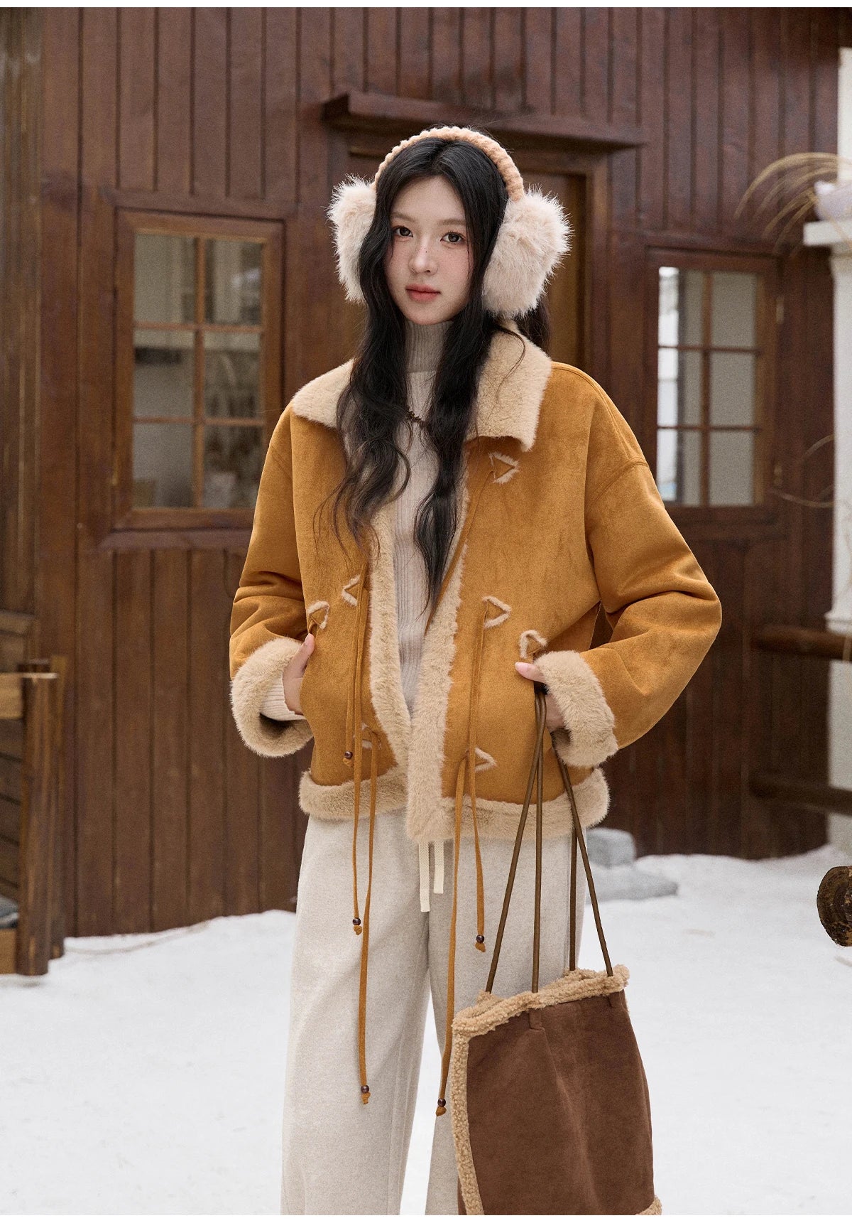 MISHOW Suede Imitation Mink Fur Coat Women Winter 2025 Retro Thick Plush Lace Up Coat Warm Lapel Jackets Office Lady MXE90W0921