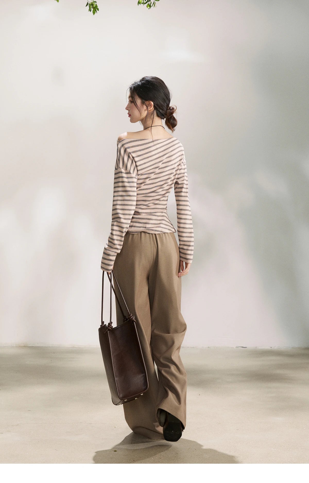 MISHOW Striped Boat Neck Long Sleeve Tops 2026 Spring Ruched Side SlimCasual Soft Breathable T-Shirt with Necklace MXF13T1514