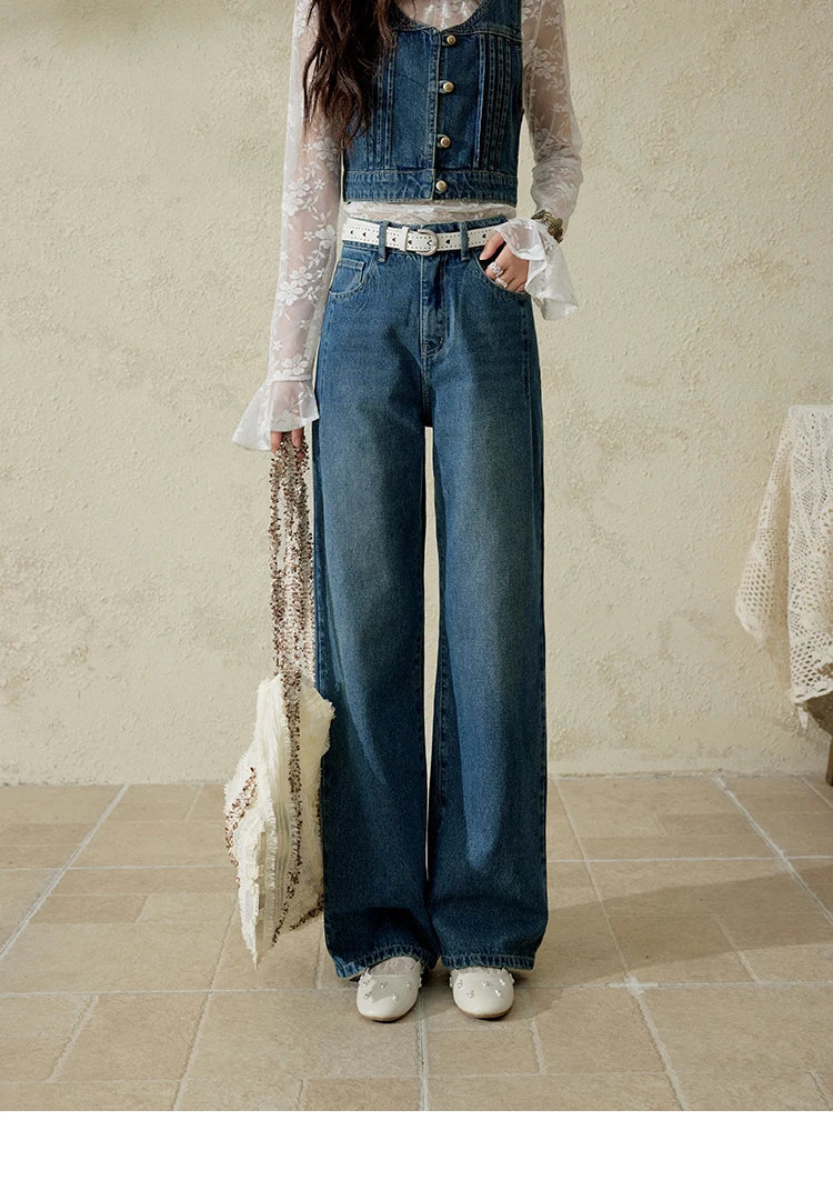 MISHOW Casual Straight Leg Jeans for Women 2025 Spring Versatile Washed Loose Women Pants Fashionable Denim Pants MXE16K0874