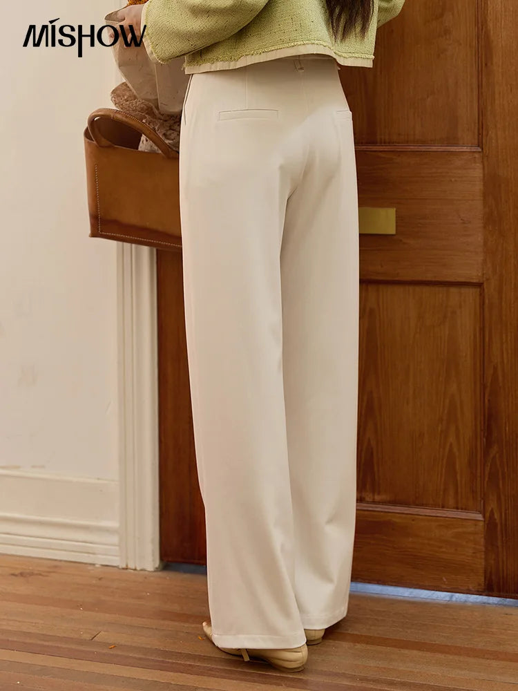 MISHOW Apricot Gray Wide Leg Pants for Women Autumn 2025 Korean High Waist Trousers Slim Versatile Pants Office Lady MXE41K1013