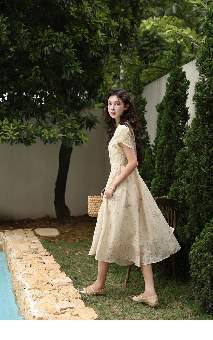 MISHOW Chinese Improved Cheongsam Floral Dress for Women 2024 Summer Hollow Out Fake Two-piece Printed Chiffon Dress MXD23L1799