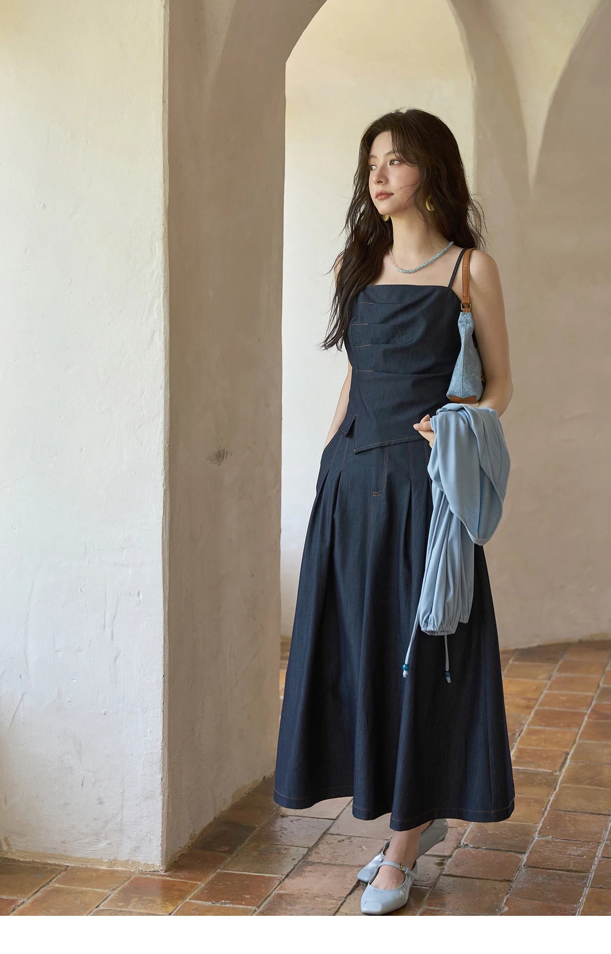 MISHOW Imitation Denim Casual Camisole Desses for Women Autumn 2025 Solid Lace-up Cardigan Separately (Not A Set) MXE41T0693