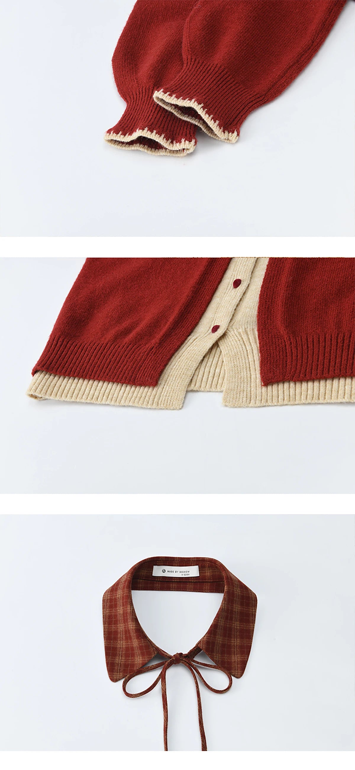 MISHOW Color Block Contrast Fake Two-Piece Cardigan Women Winter Removable Plaid Collar Tie Thickened Knitted Sweater MXE93Z2816