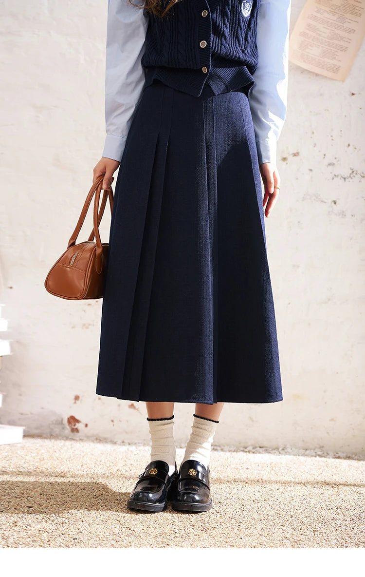 MISHOW Elegant A-line Skirt 2024 Spring Solid Preppy Style Commuter Pleated High Waist Slim Female Mid Length Skirts MXD12B0213