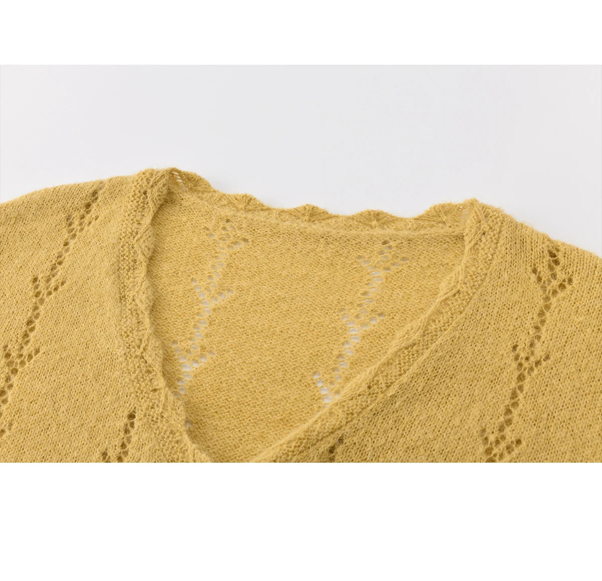 MISHOW Women's Yellow Knitted Cardigan 2026 Spring Hollow Out V-Neck Drawstring Waist Long Sleeve Casual Loose Tops MXF108Z1022