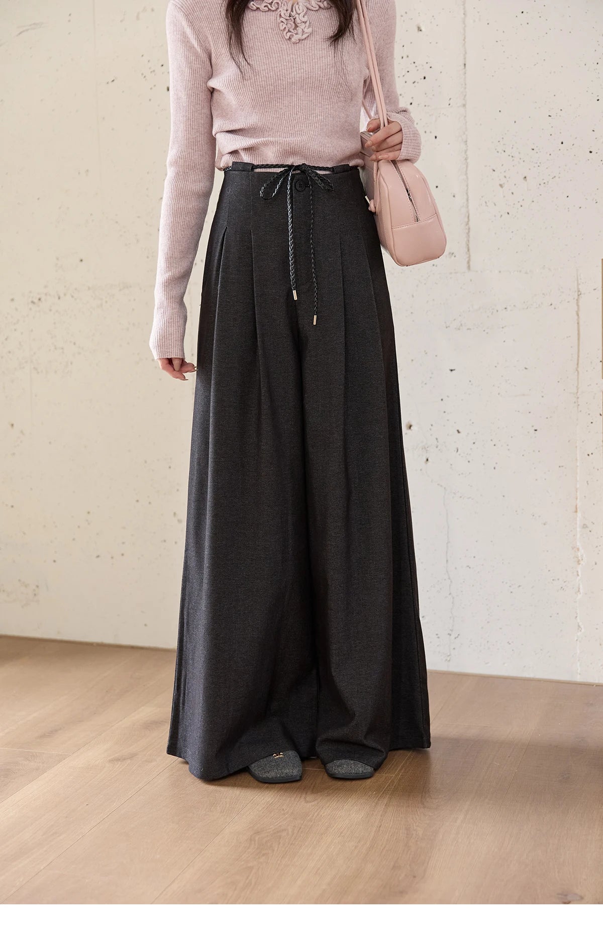 MISHOW Women's Trousers 2025 Autumn Winter Lace-up Gray Wide-leg Pants High Waist Slim Commuting Casual Pants Women MXE51K1106