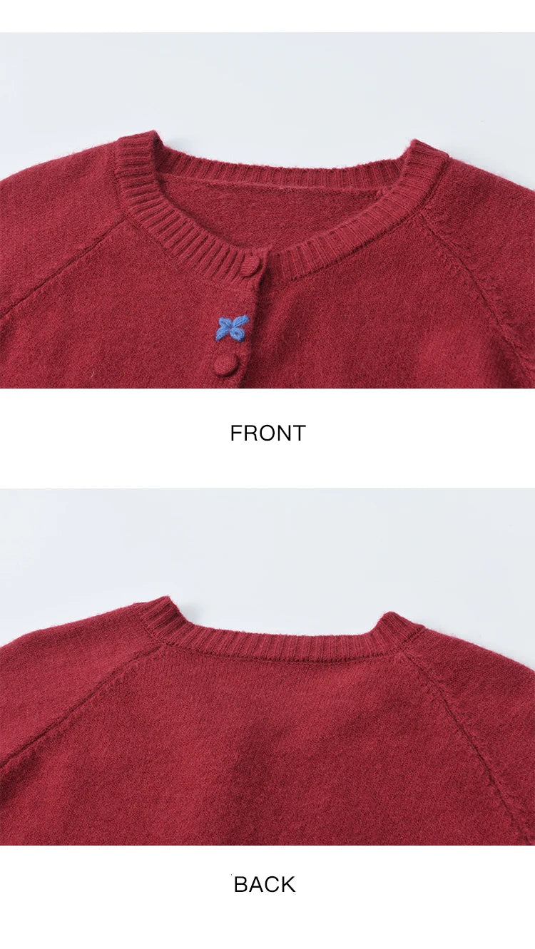 MISHOW Red Knitted Cardigan for Women 2025 Autumn Round Neck Single Breasted Buckle Embroidered Casual Cardigans Lady MXE47Z2621