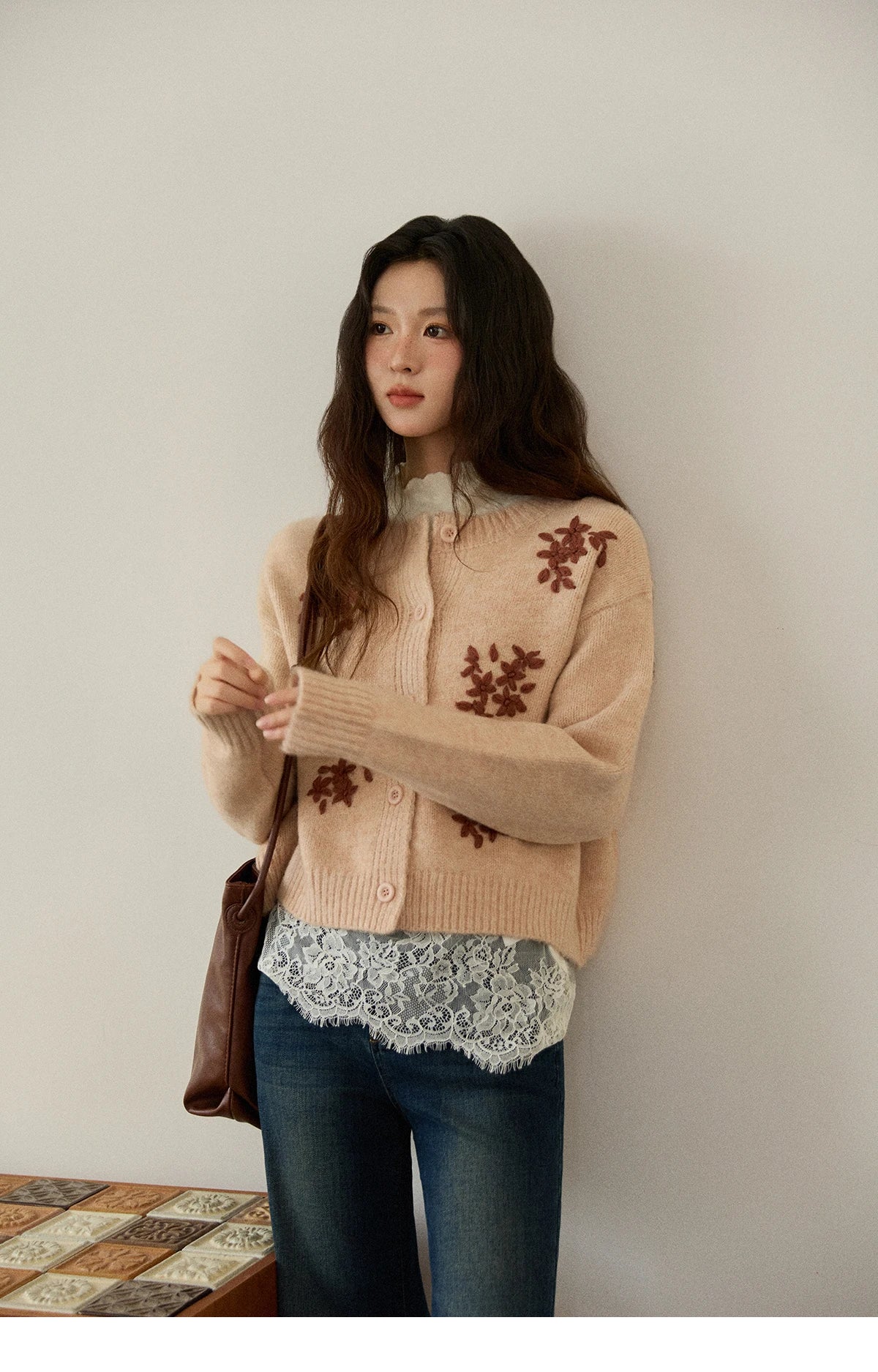 Mishow Floral Embroidery Round Neck Wool Cardigan MXE86Z2724