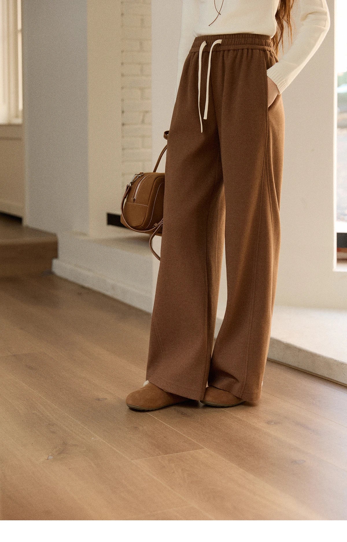 MISHOW Wide-leg Pants for Women 2025 Autumn Winter High Waist Straight Lace-up Loose Pants Retro Casual Slim Pants MXE89K1100