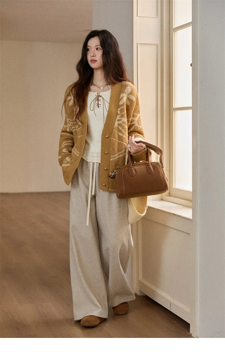 Mishow Yellow Jacquard Plant Pattern Cardigan MXE48Z2522