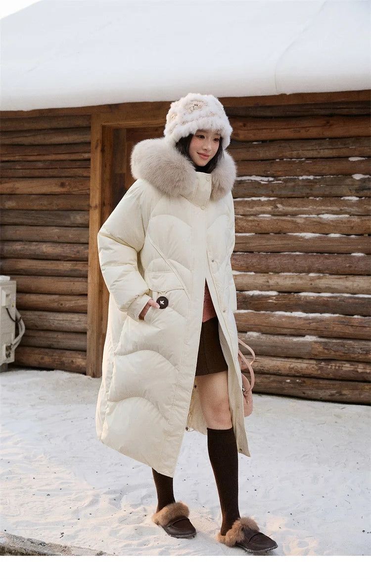 MISHOW Fox Fur Collar Down Jacket for Women 2025 Winter Fashion 90% White Duck Down Thickened Coat Warm Long Coat  MXE51Y0082