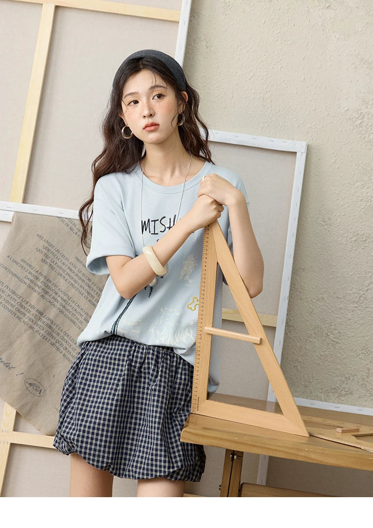 MISHOW Casual Print T-shirts Women 2025 Summer New Short Sleeve Round Neck Coconut Tree Pattern Shirt Woman Holiday MXE31T0516