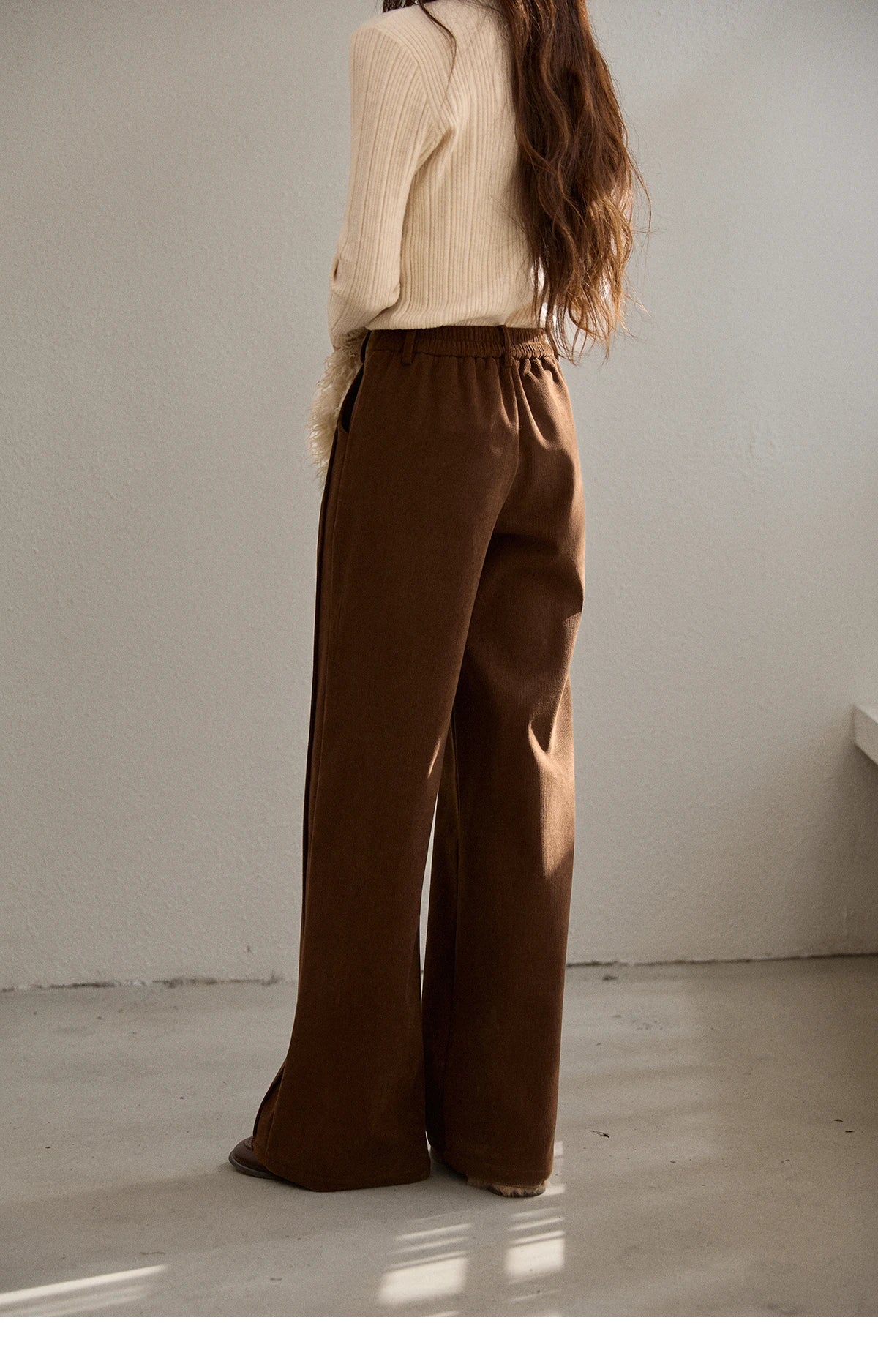 MISHOW Corduroy Straight Leg Pants for Women 2025 Winter Silver Fox Velvet Commuter Trousers Solid Casual Warm Pants MXE91K1125