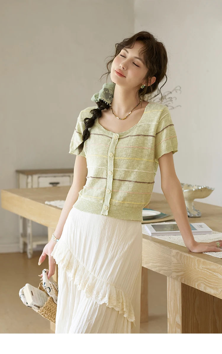 MISHOW Eegnat Lace Edge Skirt for Women Summer 2025 Ruffle Edge High Waist Slim A-line Long Skirt Solid Cake Skirts MXD30B0385