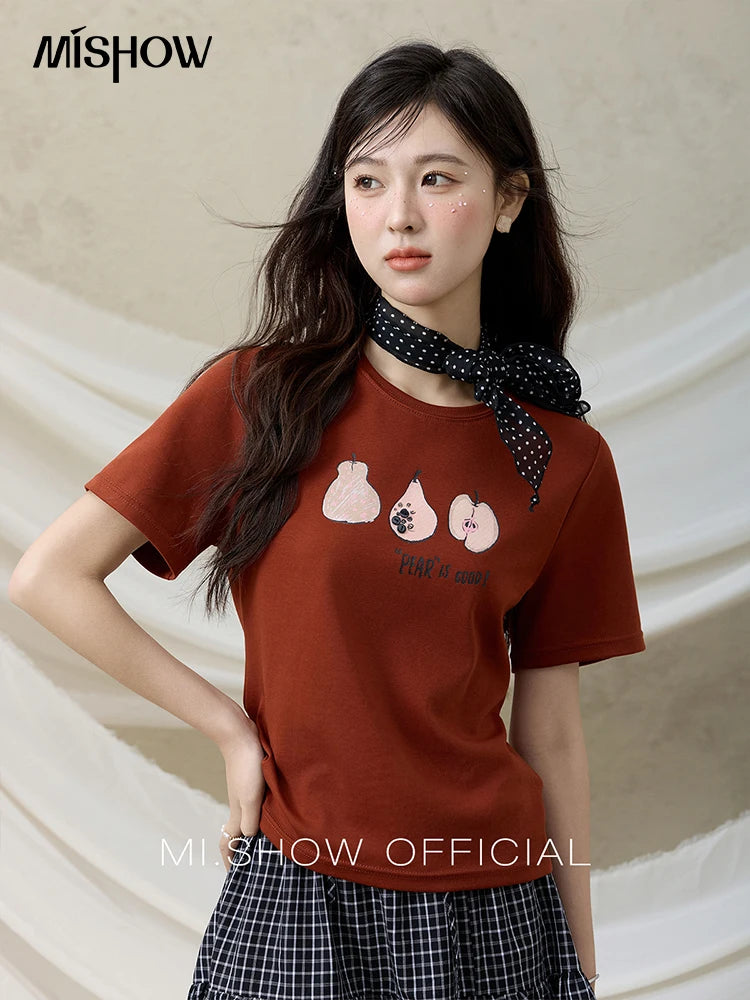 MISHOW Summer Print Casual T-shirt Women New 2025 Short Sleeve Round Neck Slim Shirts Female Fashion Office Lady Tops MXE33T0500