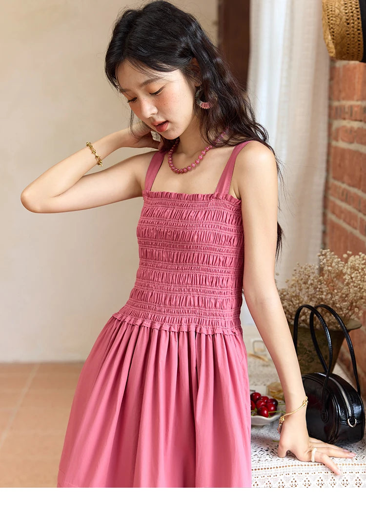 MISHOW Sling Square Collar Dress for Women 2025 Summer High Waist Pocket Fashion A-line Long Dress Ladies Clothing MXE36L2319