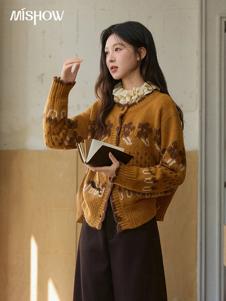 MISHOW Winter 2025 Turtleneck Knit Pullover for Women Thick Warm Fuzzy Cardigan Coat Outerwear Chic Streetwear MXE87Z2699