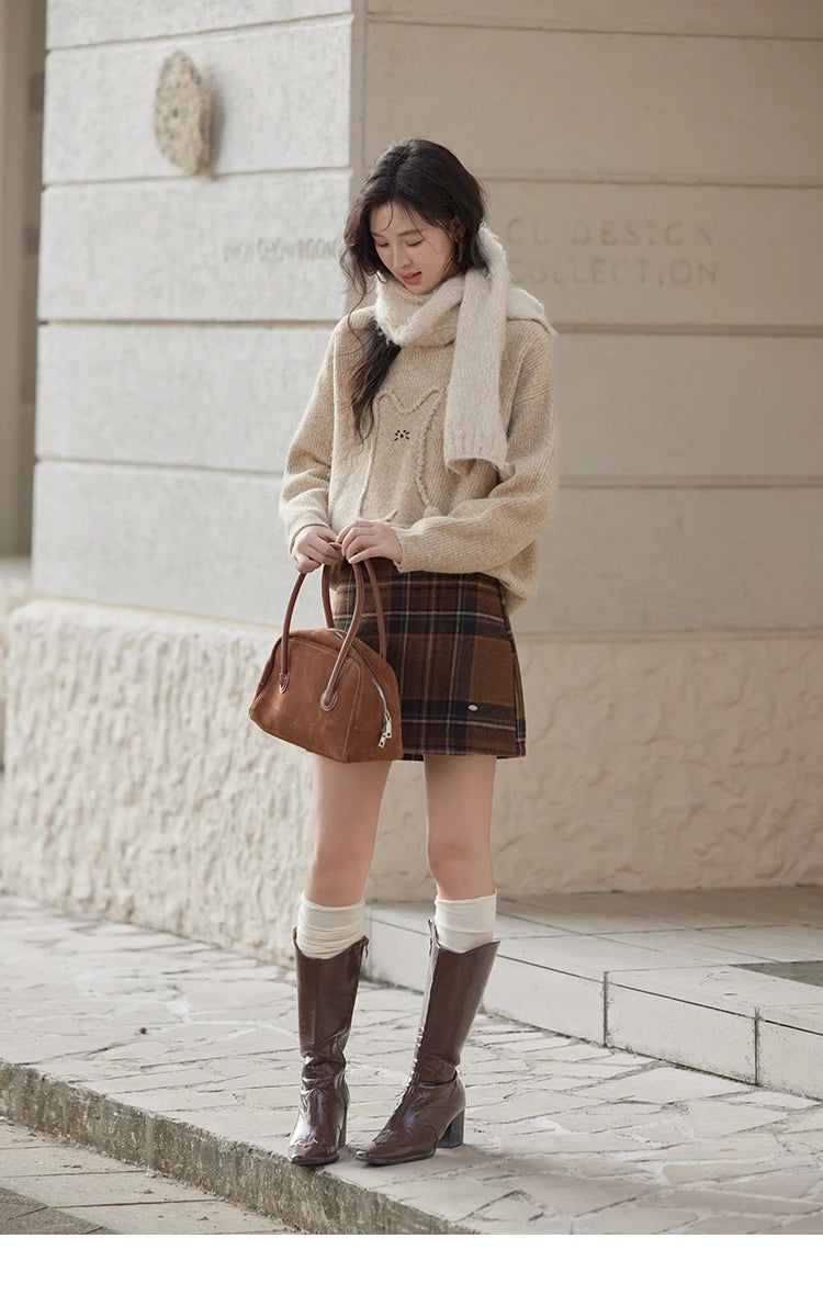 MISHOW Gentle Sweet Sweater Women's 2024 Autumn Winter Cute Emboridery Cartoon Dropped Sleeves Pullovers Sweater Tops MXD54Z0953