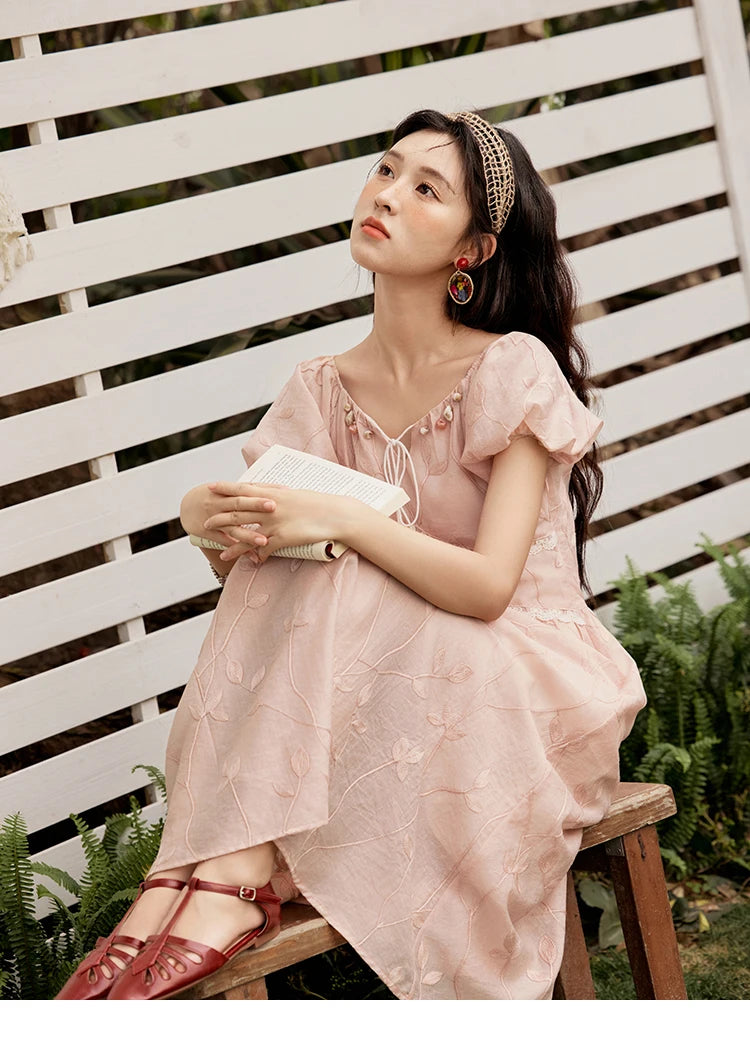 MISHOW Print Office Lady Dress Women Summer 2025 Short Sleeve Round Neck Beaded Neckline Slim Waist Dresses Female MXE33L2208