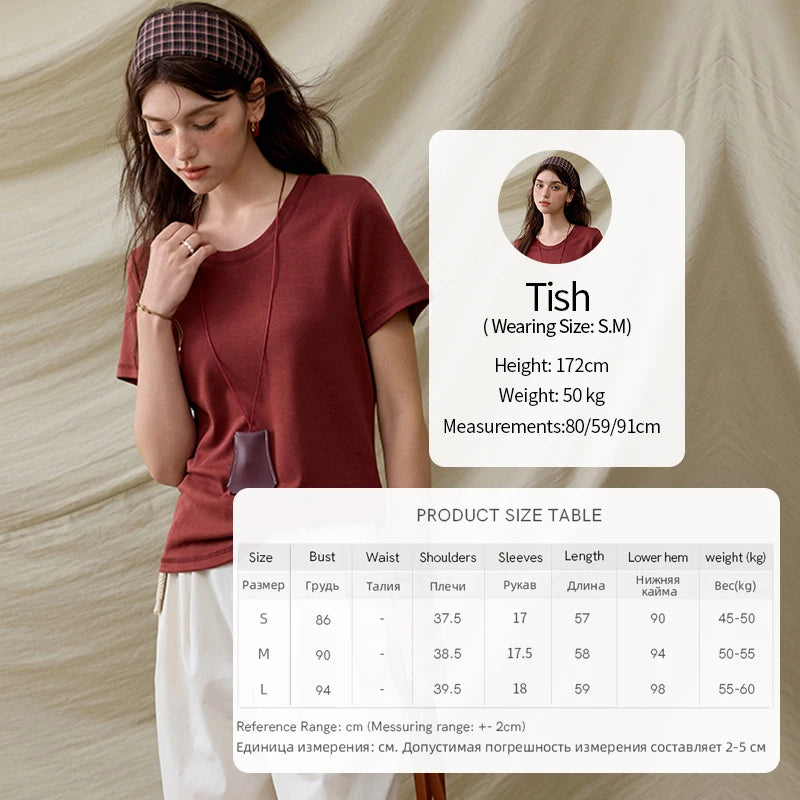 MISHOW Casual Summer T-shirts Women Short Sleeve Round Neck Solid Straight Shoulder Shirt Female Fashion Slimming New MXE31T0532