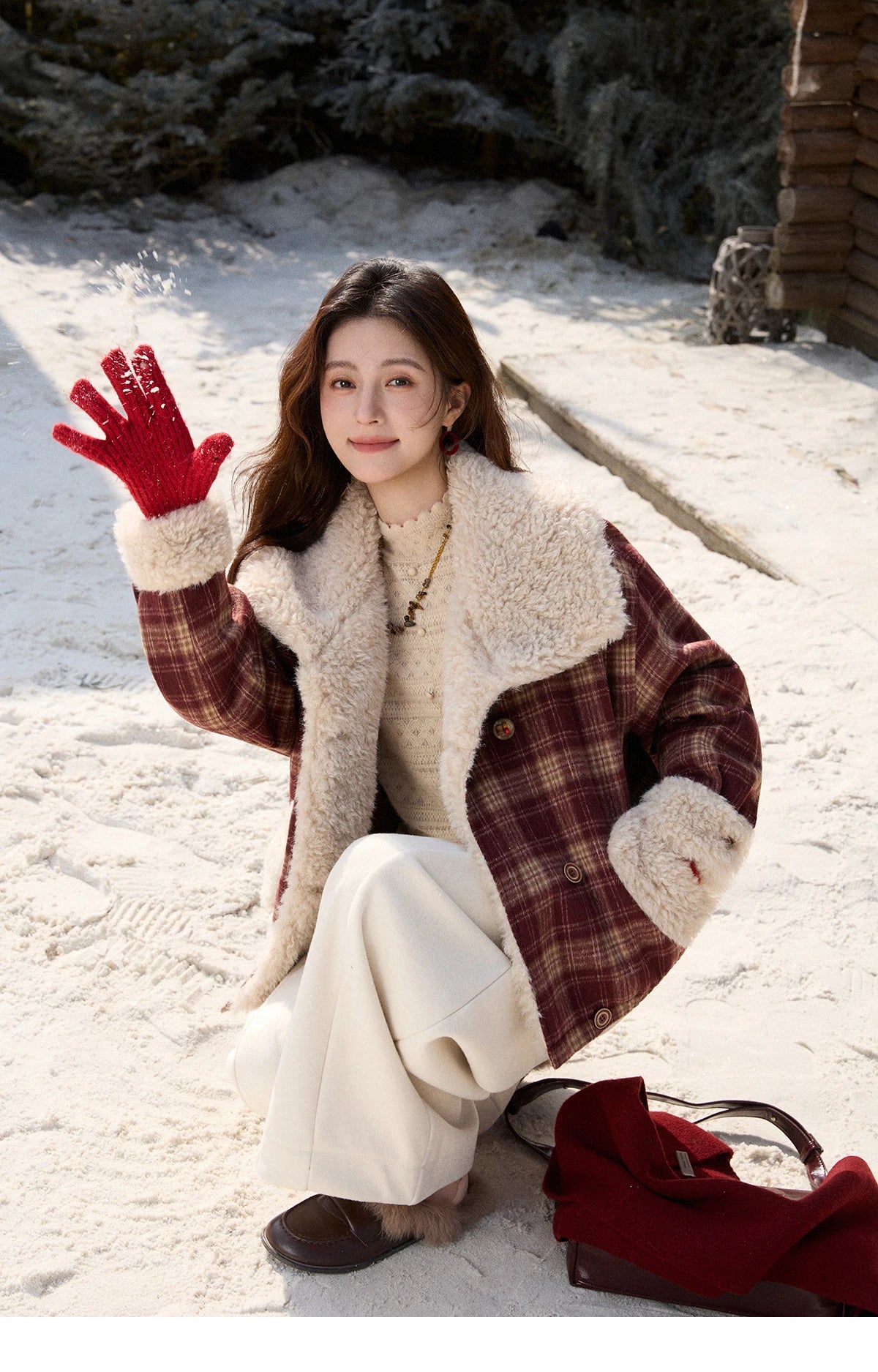 MISHOW Christmas Women's Retro Plaid Jacket 2025 Winter Large Lapel Tops Thickened Cotton-Padded Warm Short Coat MXE87W1004