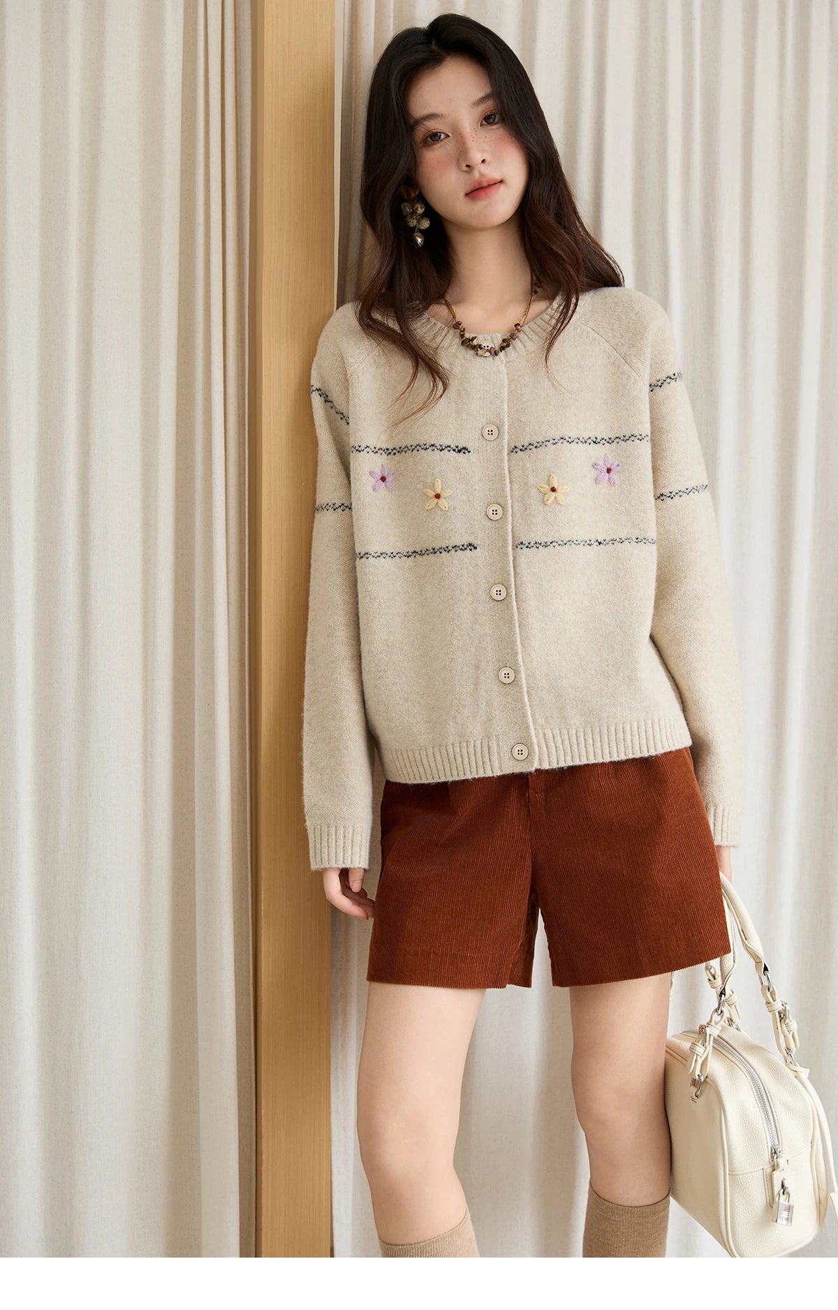 MISHOW Women Cardigan Long Sleeve 2025 Autumn Winter Flower Embroidered Knitted Cardigan Commute Loose Blue Knit Top MXE46Z2581